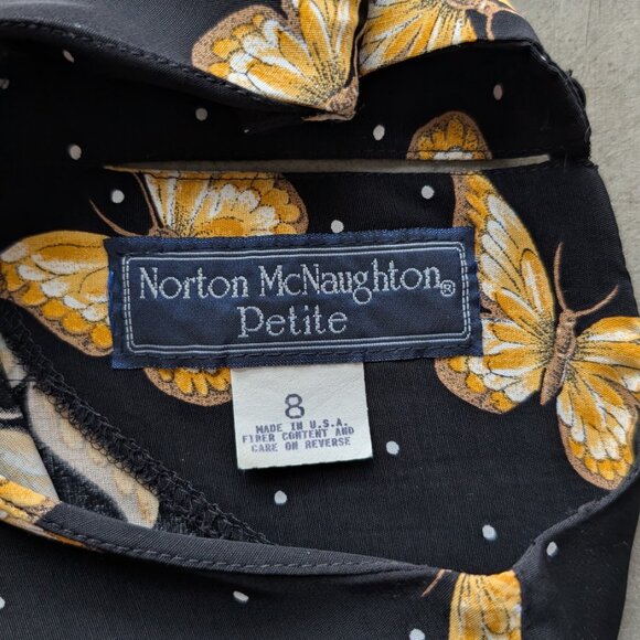 Vintage Norton McNaughton Petite Black Yellow Butterfly Blouse size 8 - Picture 5 of 8